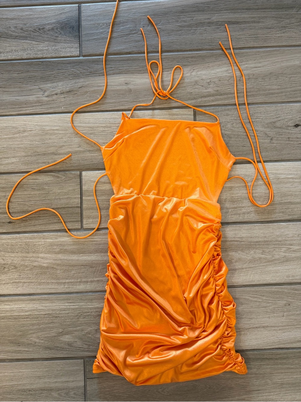 Lucy in the Sky Orange Ruched Mini Dress